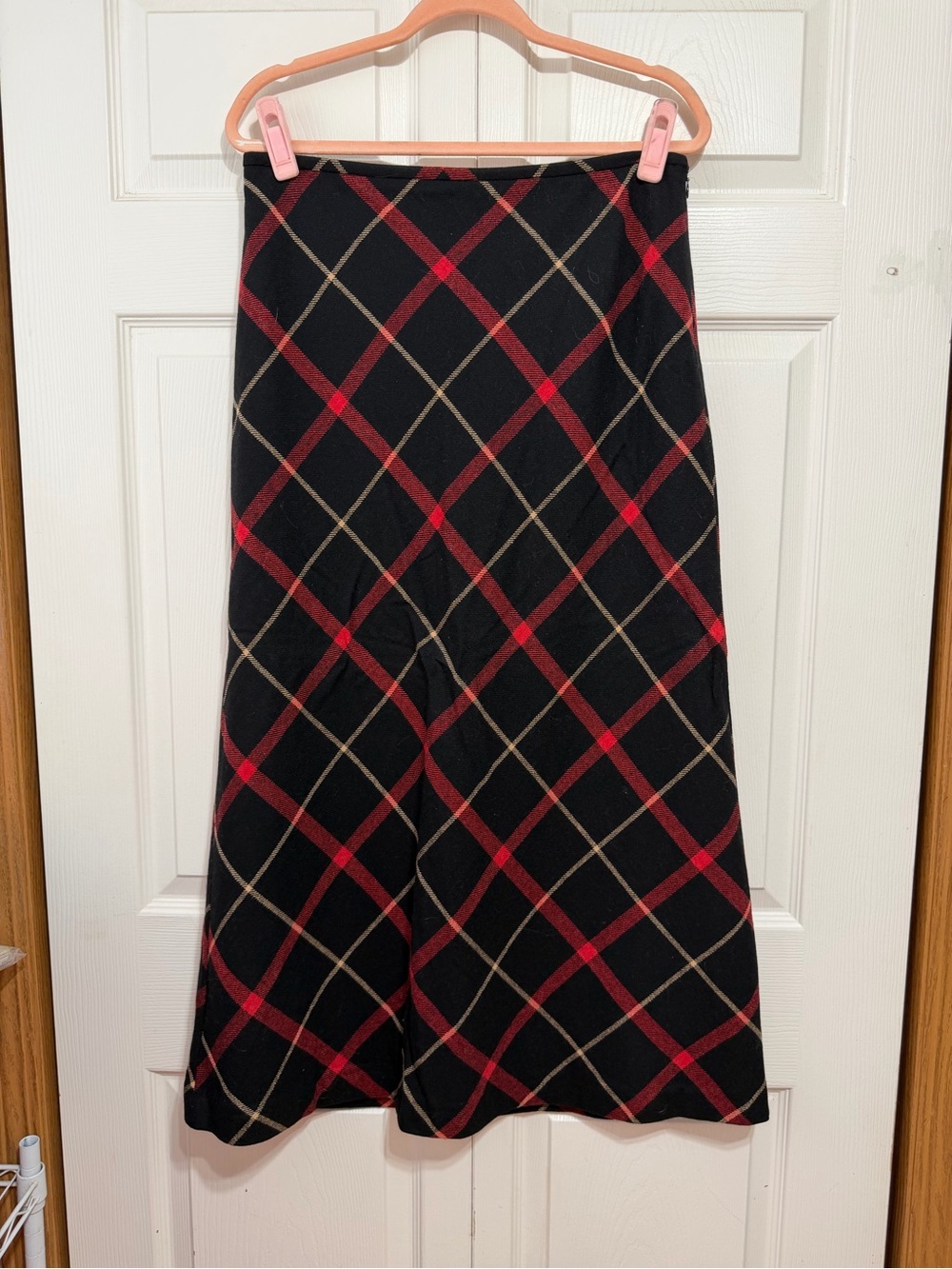 Vintage Tommy Hilfiger Black Maxi Skirt with Red and Tan Plaid